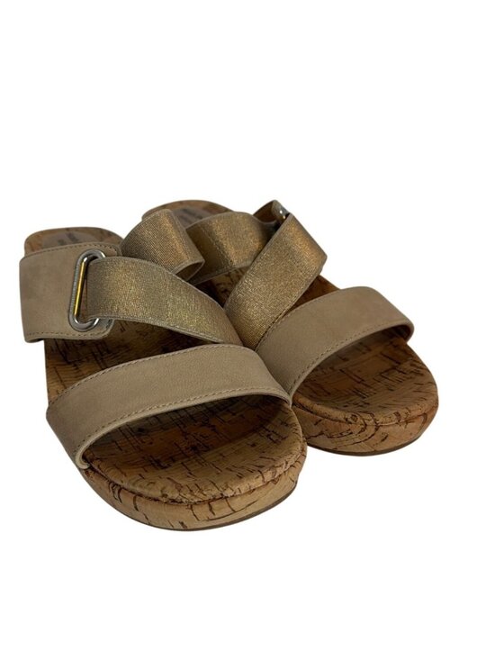 Hush Puppies COCO Gold Slide Wedge Sandals With Cork Sole Womens Size 6 - Picture 2 of 9